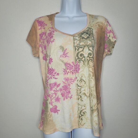 Vintage y2k fairy romantic cap sleeve pink green yellow top size xl - Picture 1 of 7